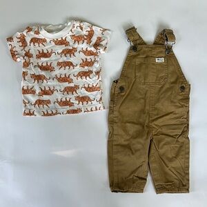 Carter's Tan Overalls with Tiger Print Shirt